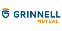 Grinnell Mutual logo: Blue and orange shield with