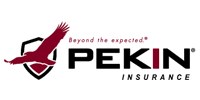Logo for Pekin Insurance: a red eagle in front of a shield; the word