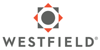 Westfield logo: gray text below a geometric design of a gray circle inside a square with orange triangles.