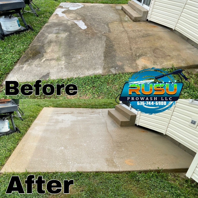 A before and after picture of a concrete driveway.