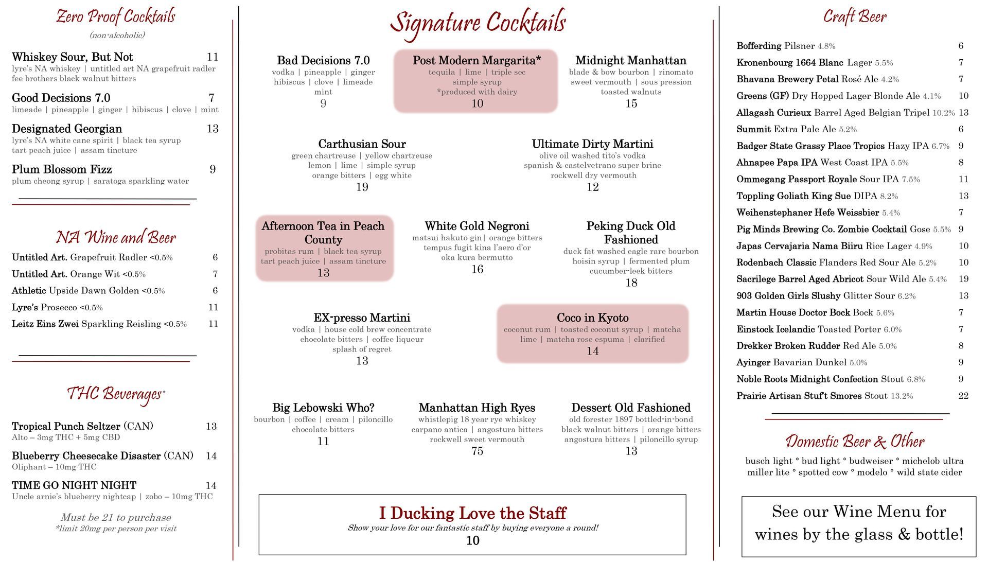 Iron Duck Restaurant - drinks menu