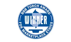 BBB Torch Award for Marketplace Ethics winner seal, blue and white.