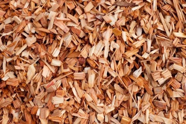 Wood chips, varying shades of brown and tan, scattered densely.