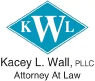 Logo for Kacey L. Wall, PLLC, Attorney At Law. Blue diamond with "KWL" in white. Text below.