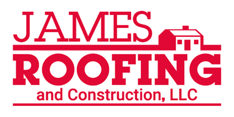 A red logo for "JAMES ROOFING and Construction, LLC" featuring a small line-art icon of a house above the text.