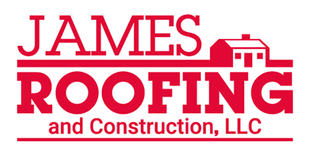 A red logo for "JAMES ROOFING and Construction, LLC" featuring a small line-art icon of a house above the text.