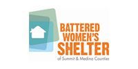 Logo for Battered Women's Shelter of Summit & Medina Counties, with a house icon in a layered shape design.