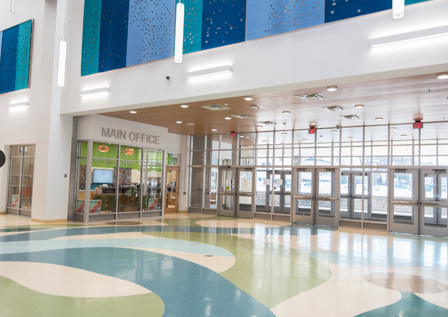 The main office is located in the middle of the building