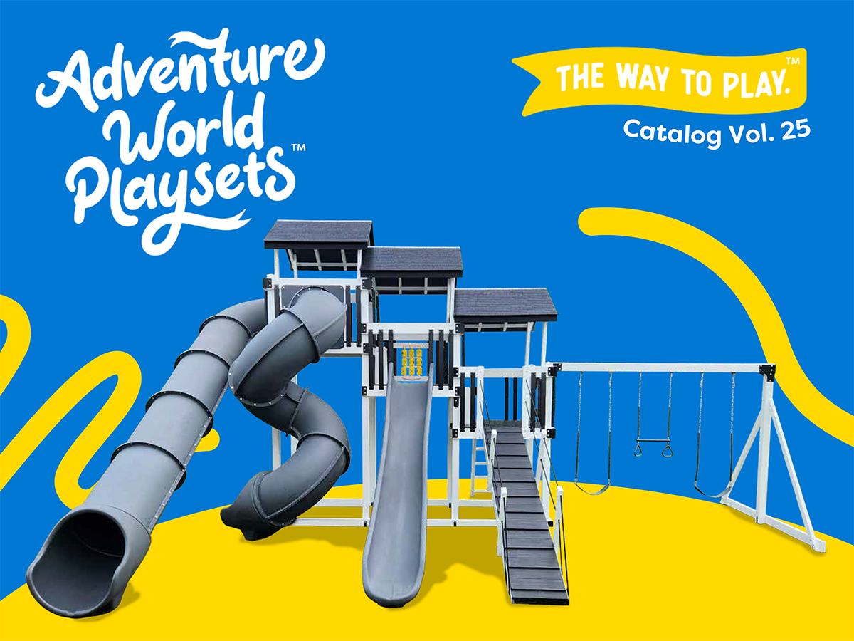 An adventure world playset with a slide and swings