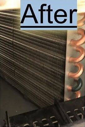 After cleaning, cooling coils of an air conditioning unit.
