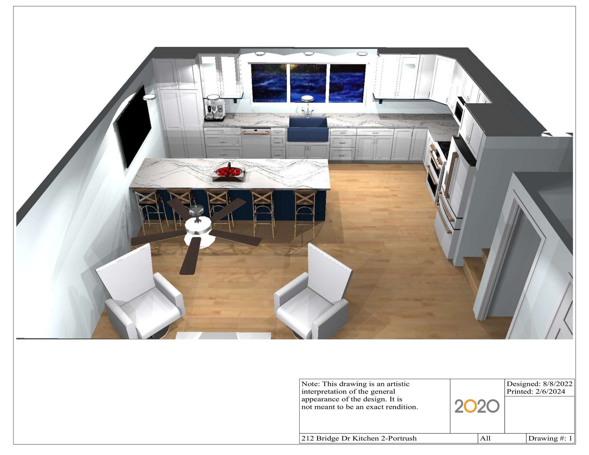 an aerial view of a kitchen with a table and chairs