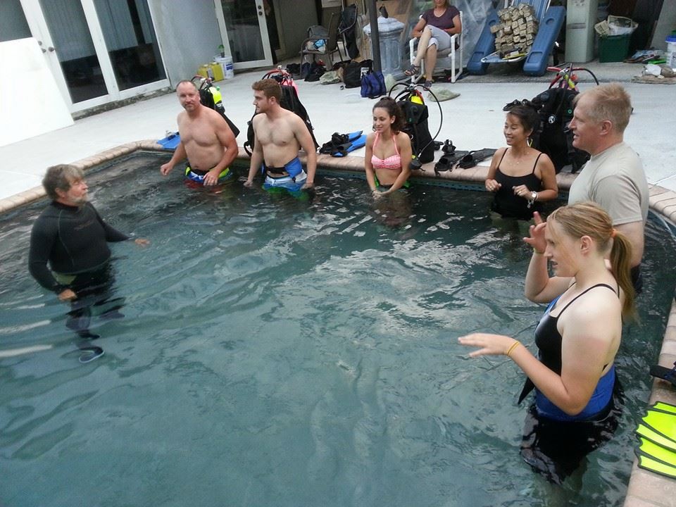 People having scuba training