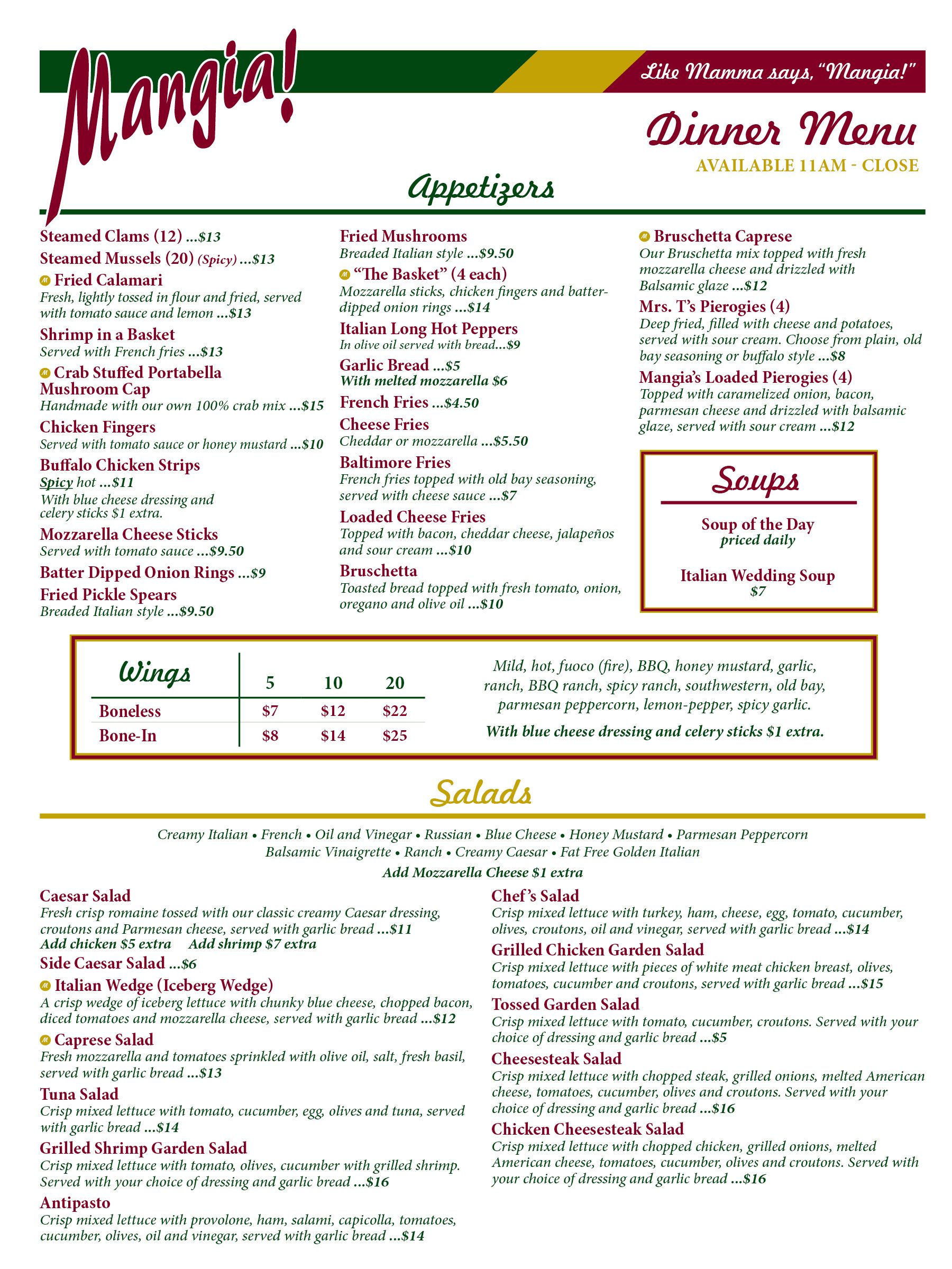 Appetizer, Soups, and Salad Menu