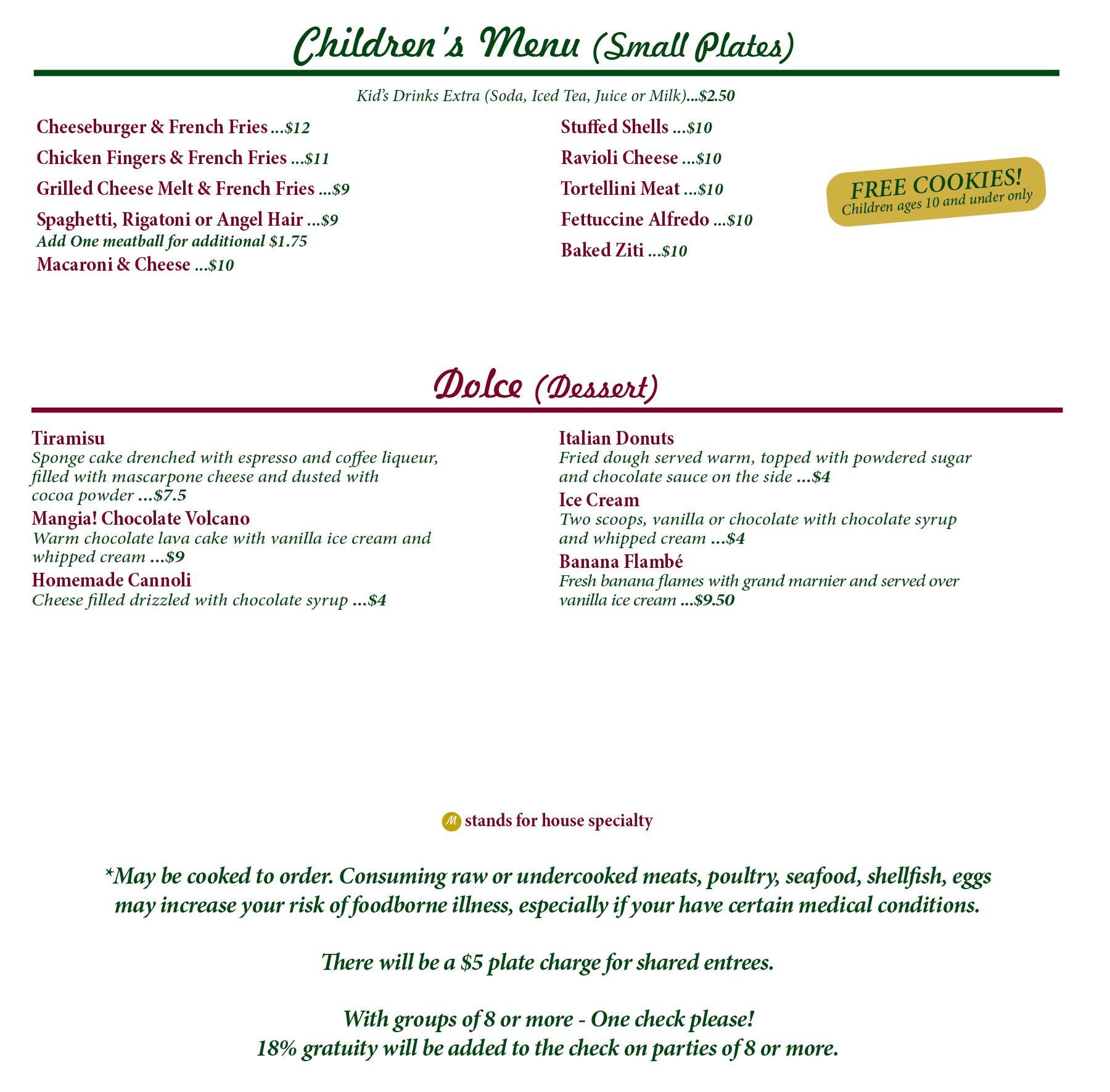 Children's and Dessert Menu