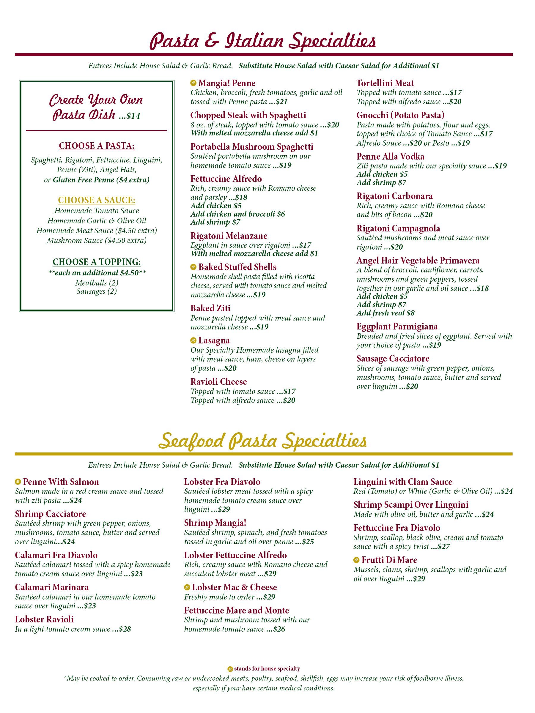 Pasta Menu
