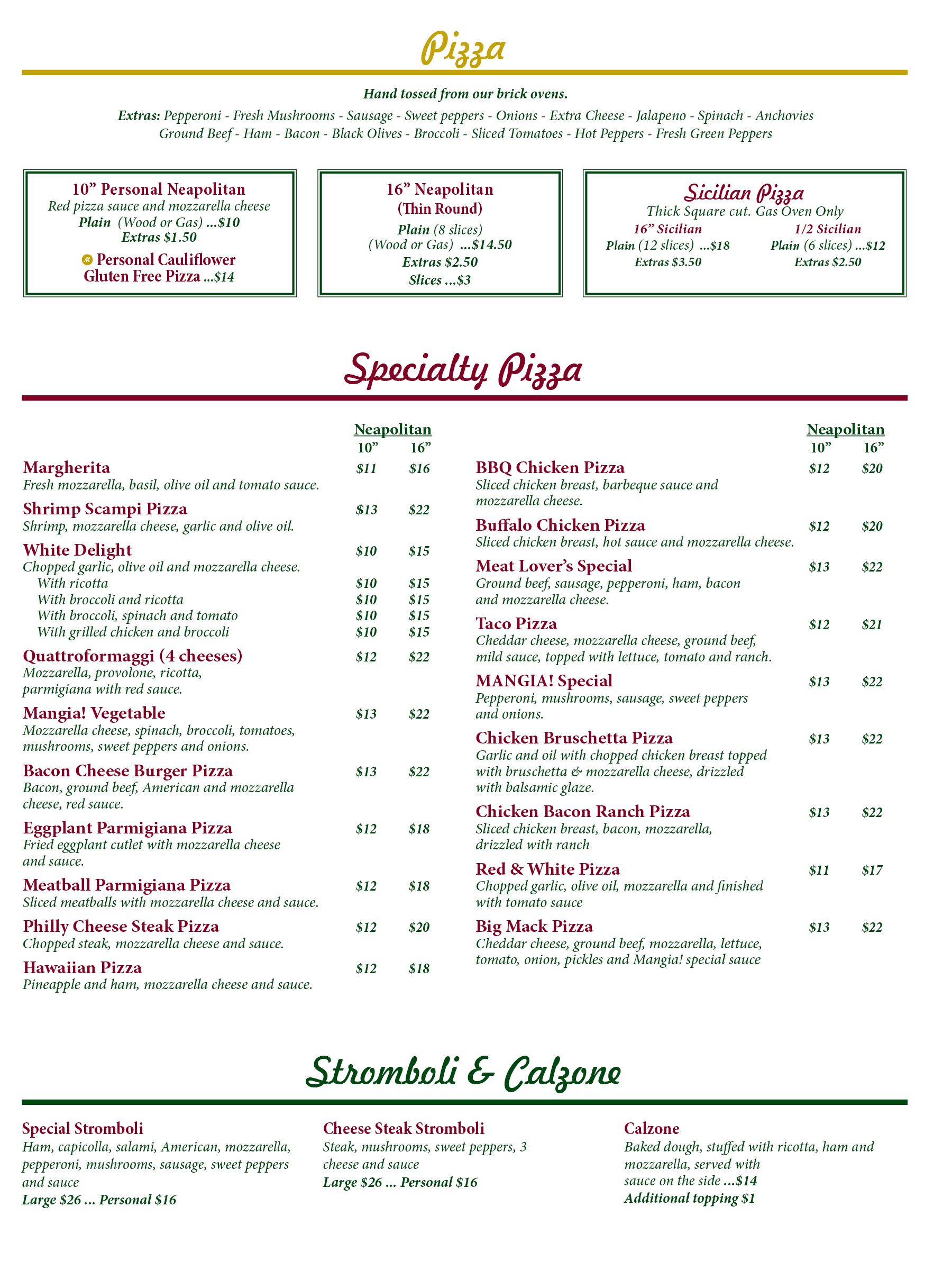 Pizza Menu
