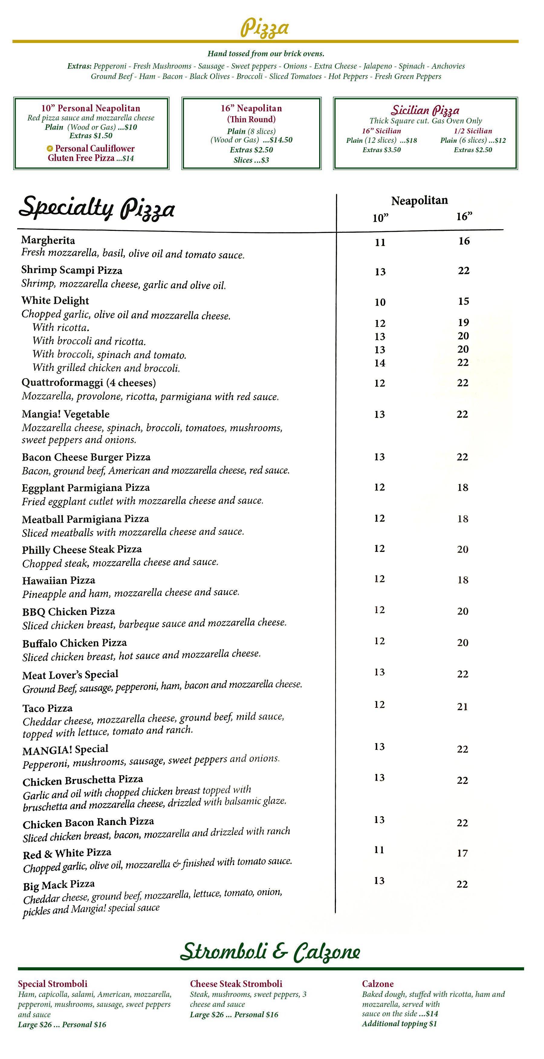 Pizza Menu