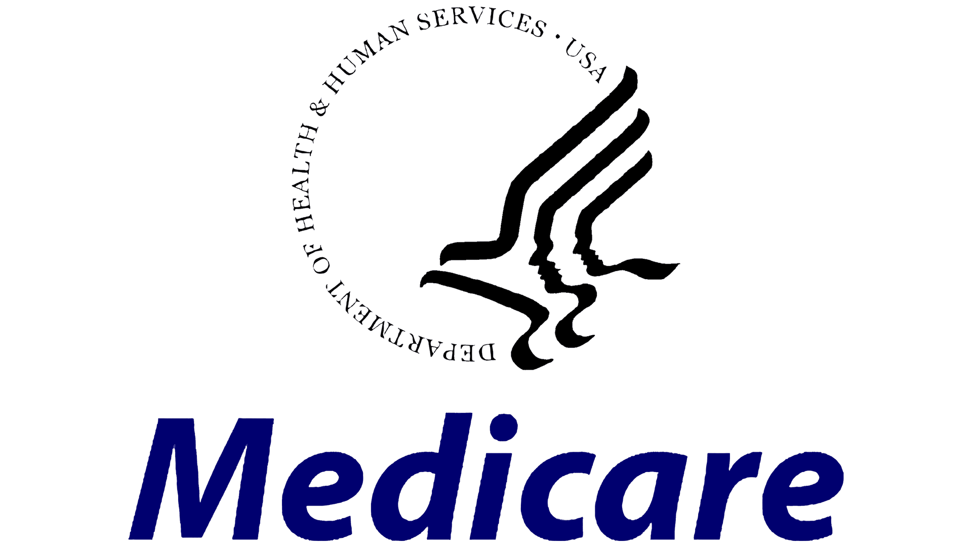 Medicare logo, Department of Health & Human Services. Features a stylized face design and the word 