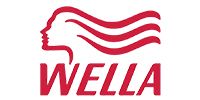 The red Wella logo featuring a stylized profile silhouette flowing into abstract hair waves above the text