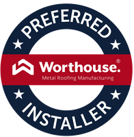 Worthouse Preferred Installer logo: blue circle, red stripe, white text and logo.