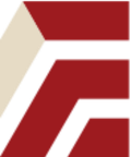 Red and tan geometric logo with three vertical bars and a slanted upper corner.