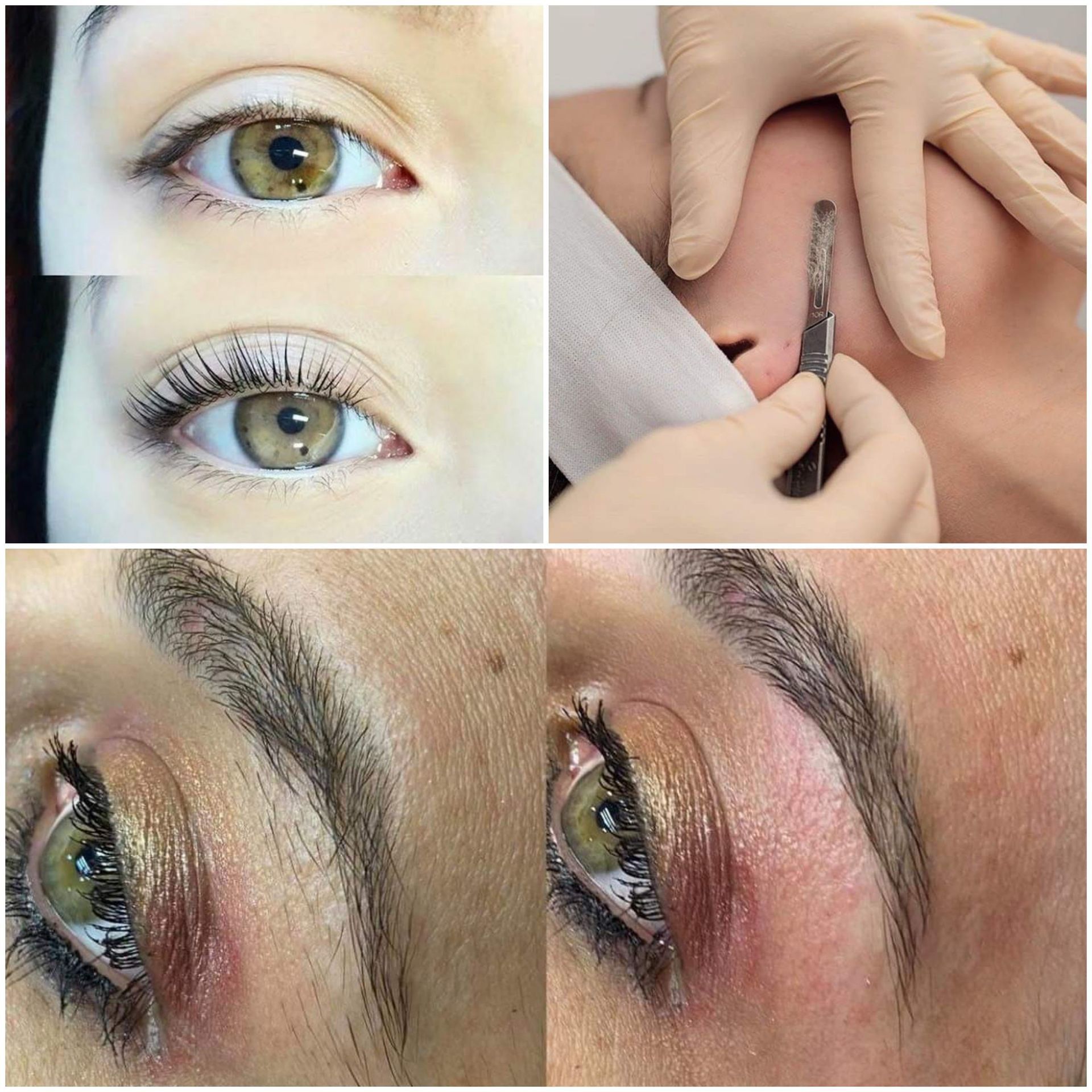 A woman getting her eyebrows shaved with a razor