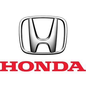 Honda logo with silver emblem above red “HONDA” text on a white background