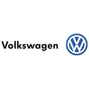 Volkswagen wordmark with blue VW emblem on a white background