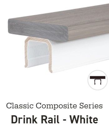 A classic composite series drink rail in white
