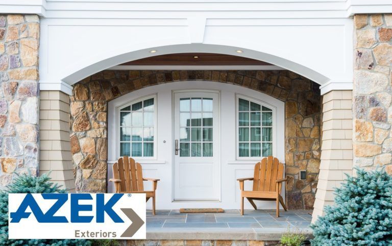 A picture of a house with a logo for azek exteriors