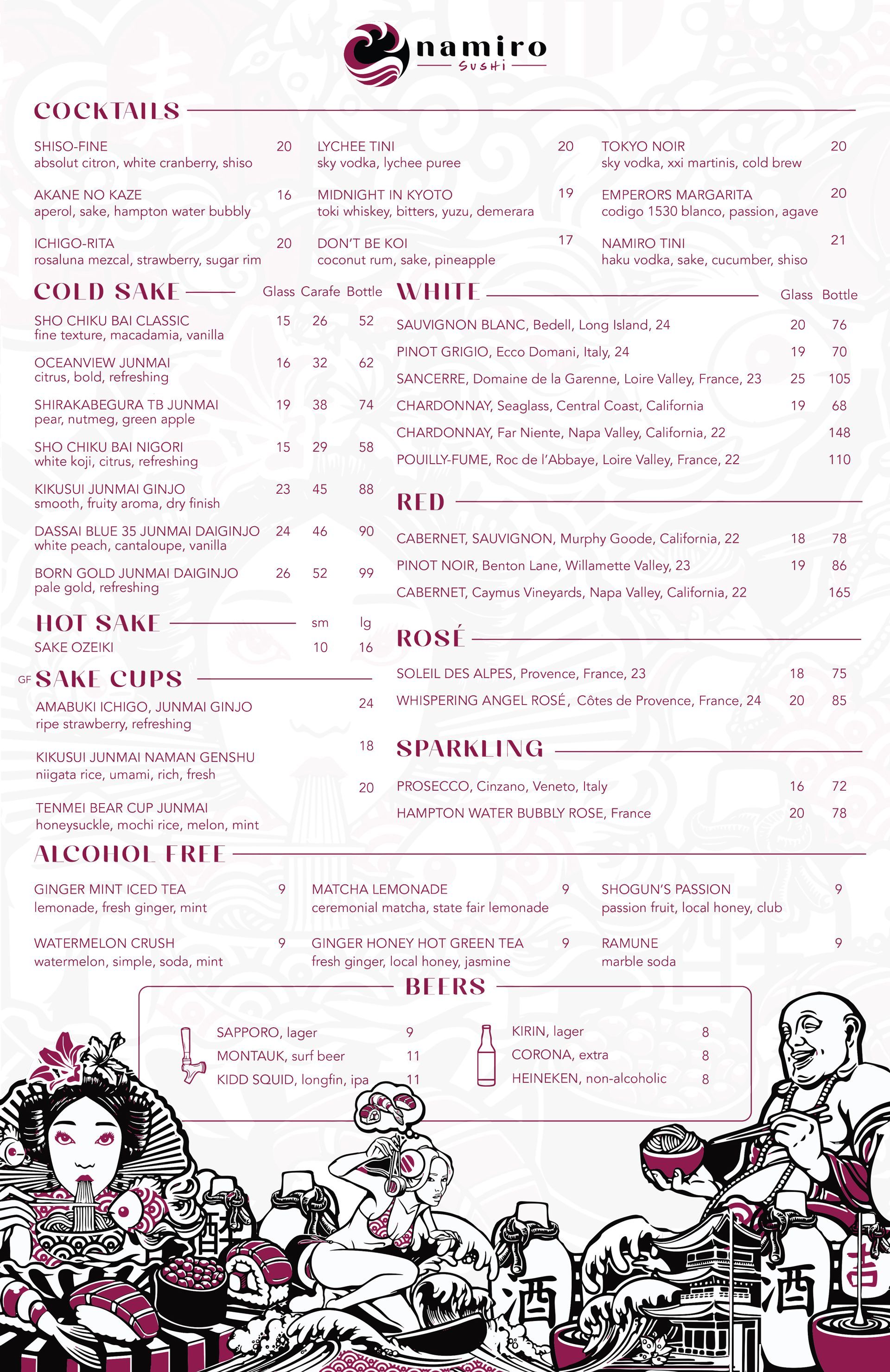 Namiro Sushi Drinks Menu