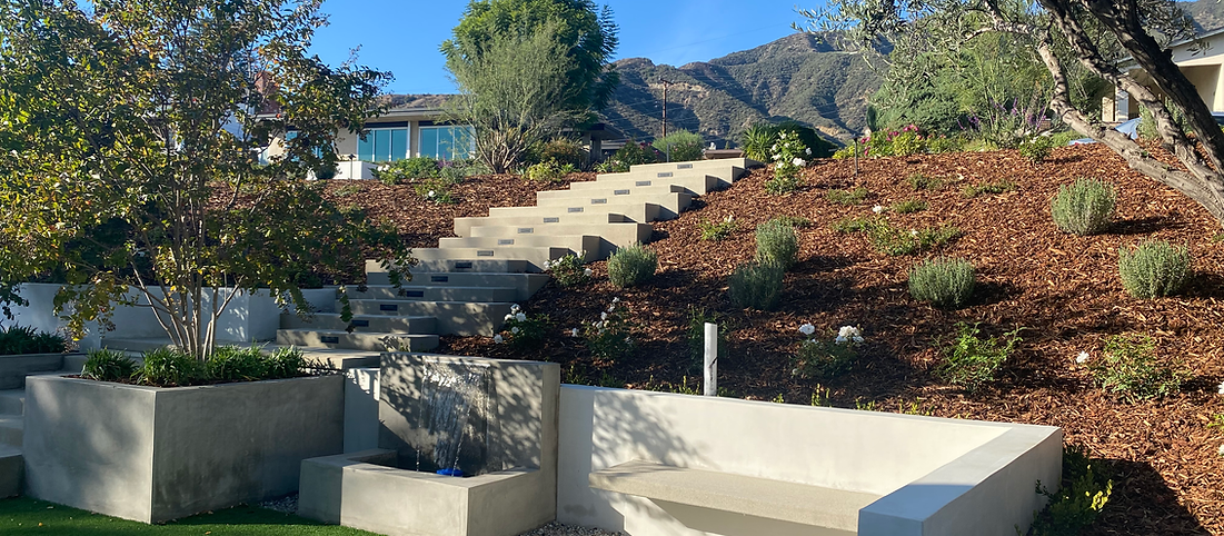 There are stairs leading up to a house in the background.