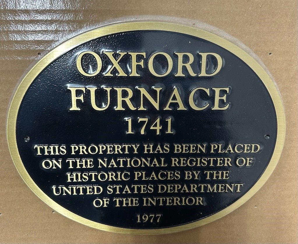 Black and gold plaque of Oxford Furnace