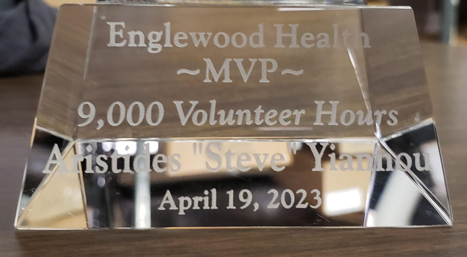 Glass award for Englewood Health MVP volunteer
