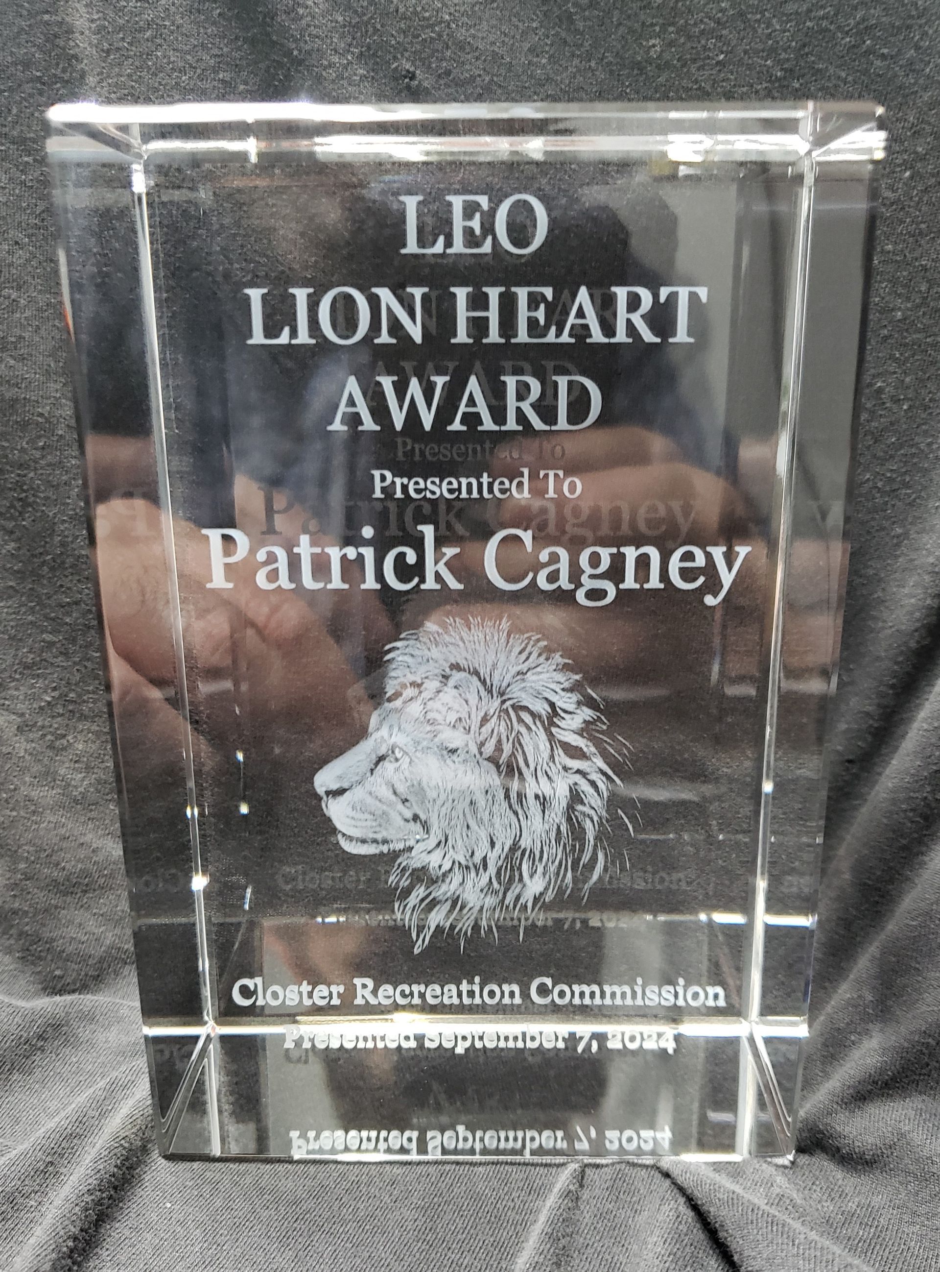 Crystal trophy engraved 