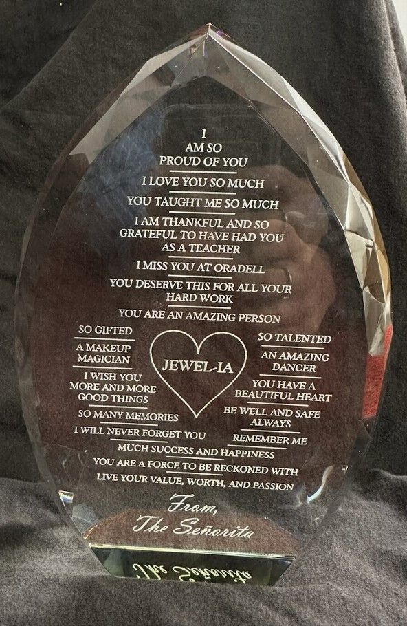 Crystal award with a heart in the center