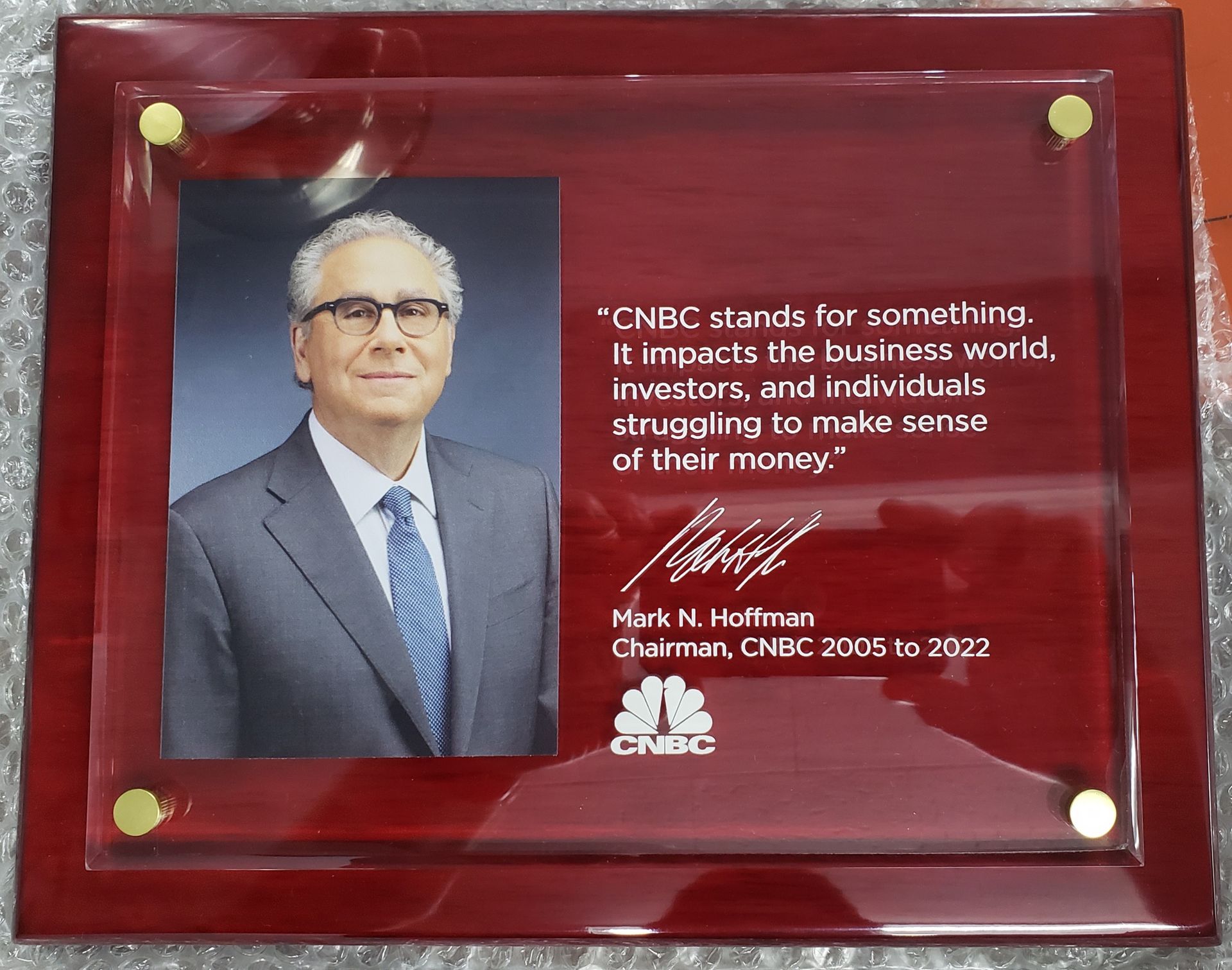 Plaque with photo of Mark Hoffman