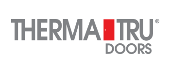 Therma-Tru Doors logo. Gray text with a red door graphic.