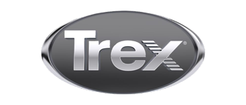 Trex logo: silver text on a gray oval with a silver border.