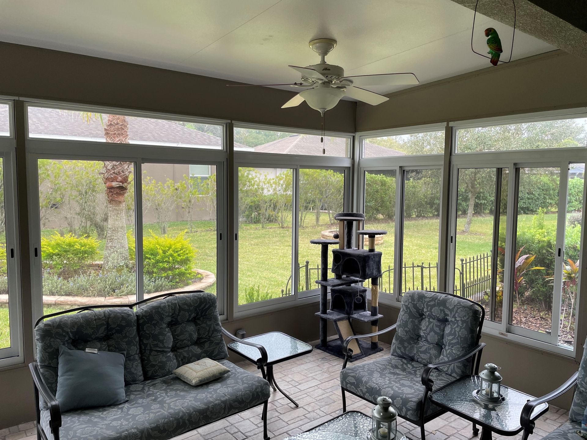 Patio room with sofa and table