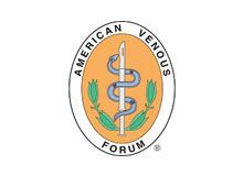 The logo for the american venous forum shows a snake and a needle.
