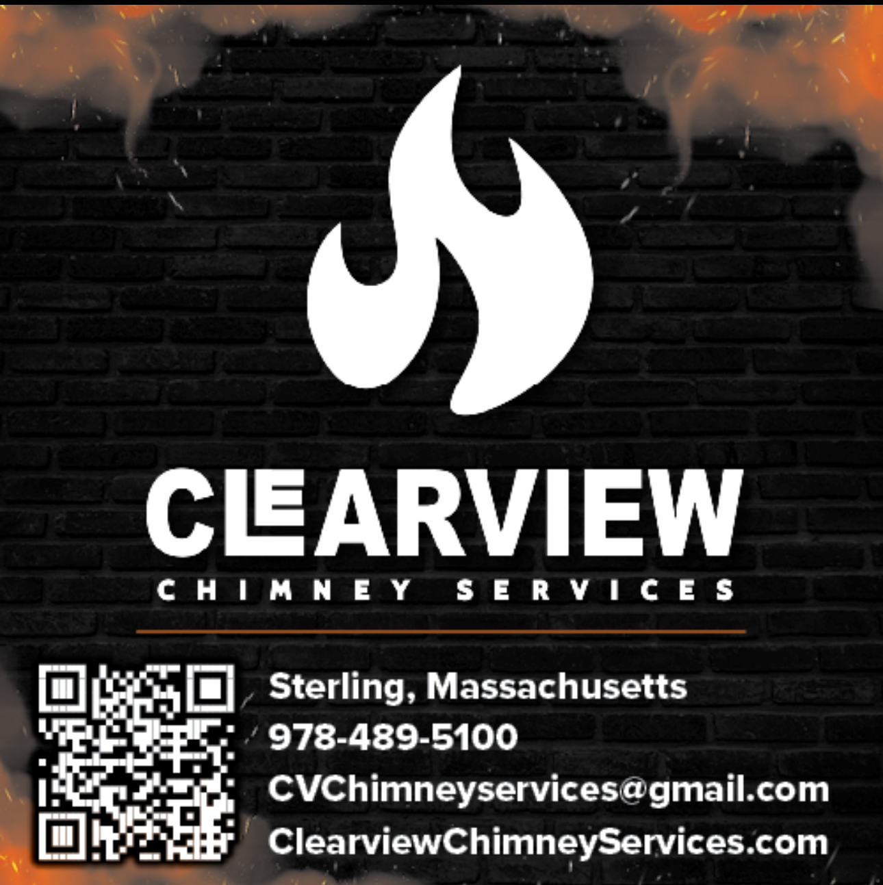 Clearview Chimney Services logo with contact information.