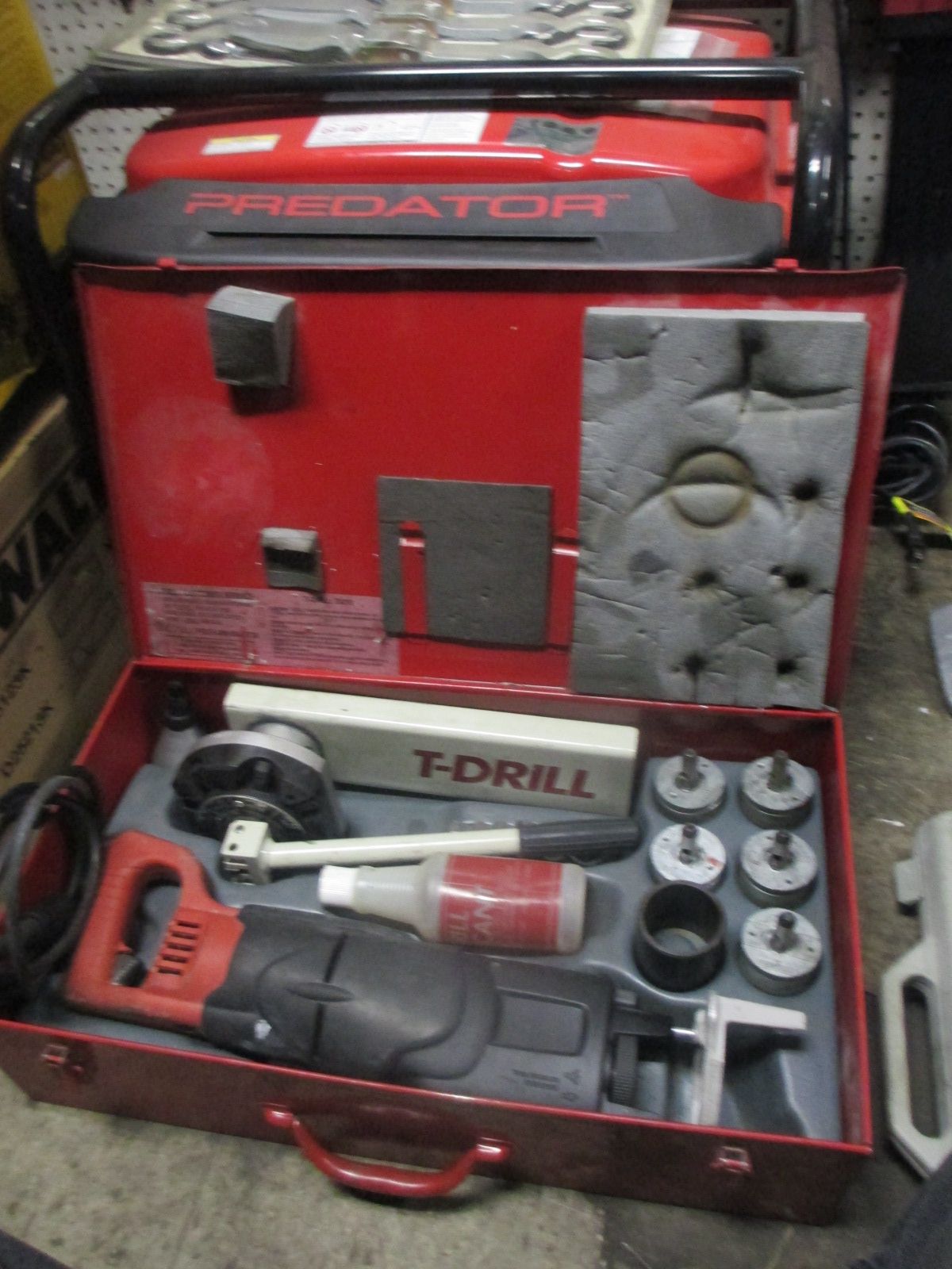 A red toolbox with the word drill on it