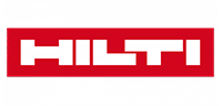 A red and white logo for hilti on a white background