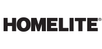 A black and white logo for homelite on a white background.
