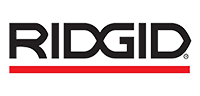 The logo for ridgid is black and red on a white background.