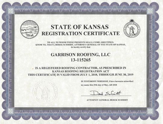 Registered Kansas Roofing Contractor
