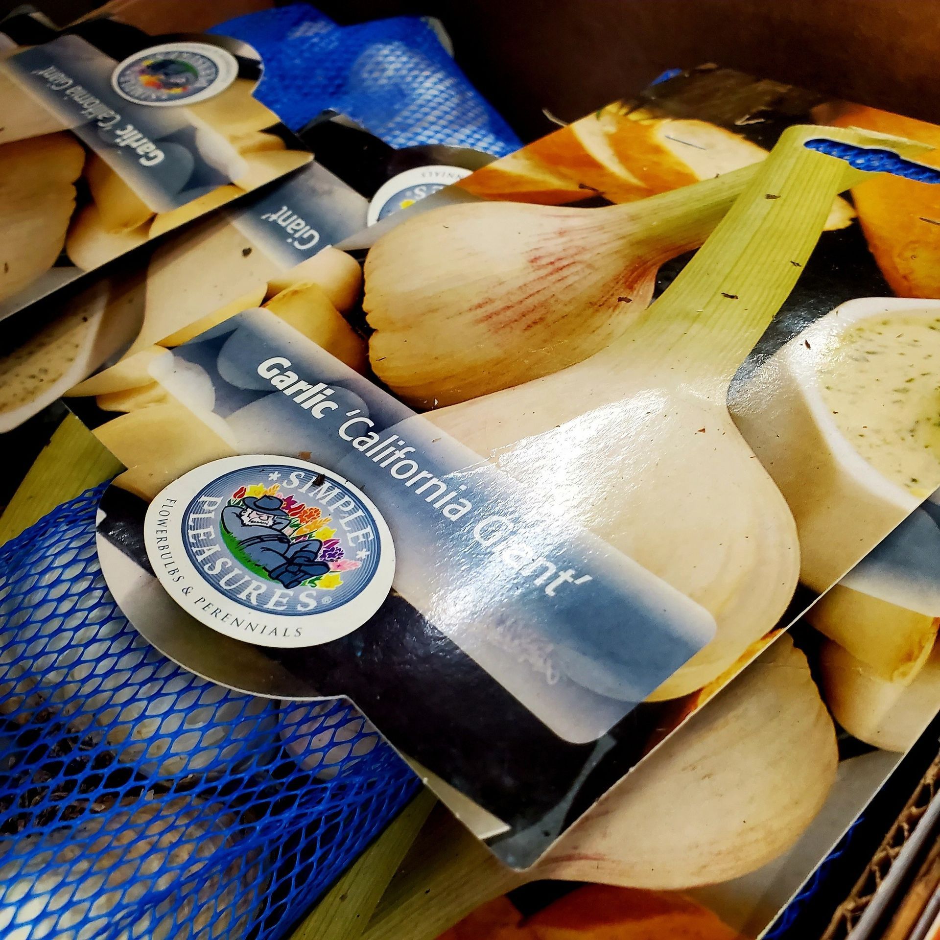 A package of California Giant garlic, labeled 