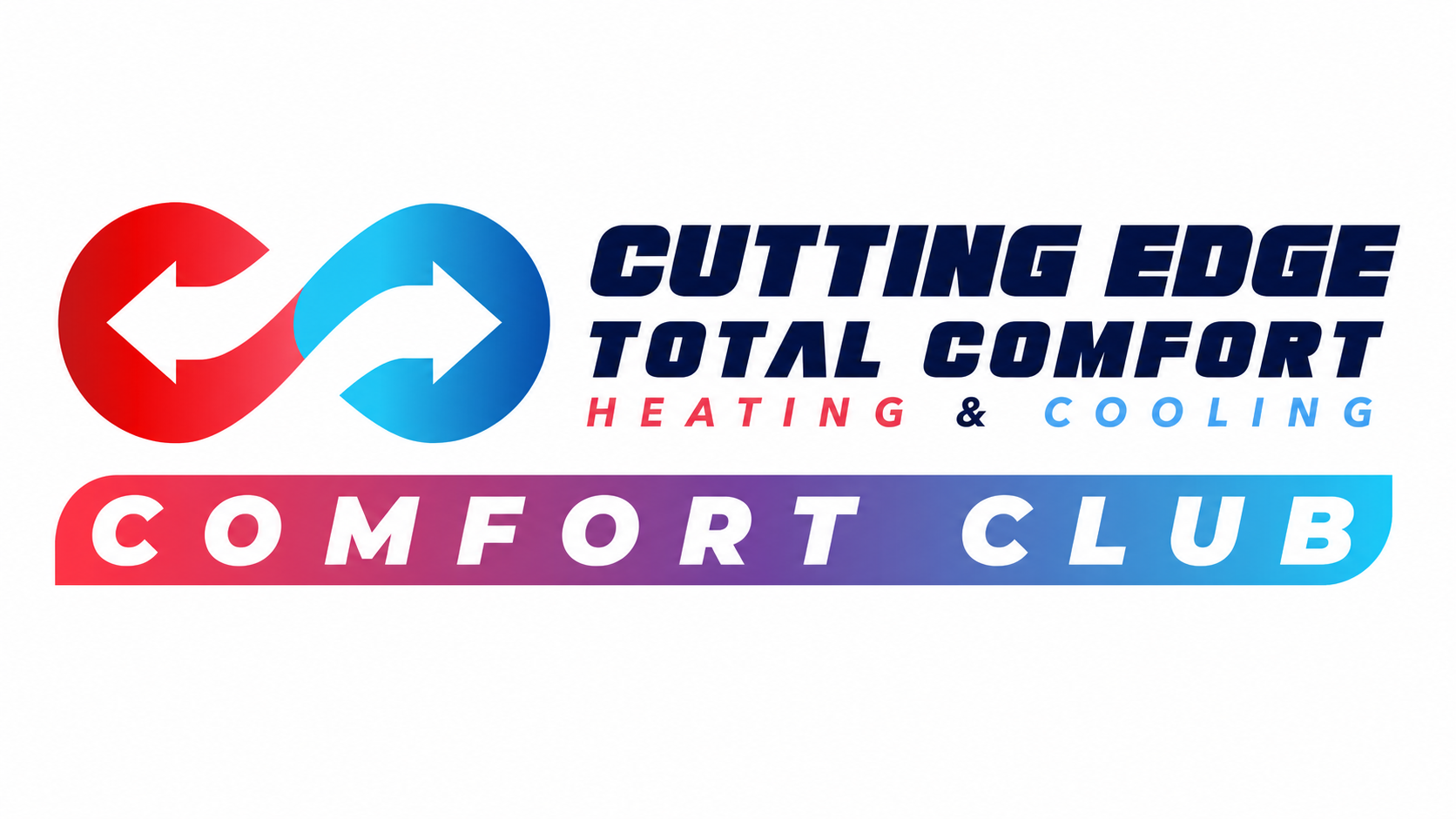 Cutting Edge Total Comfort Heating & Cooling Comfort Club logo in red, blue, and navy with italic text