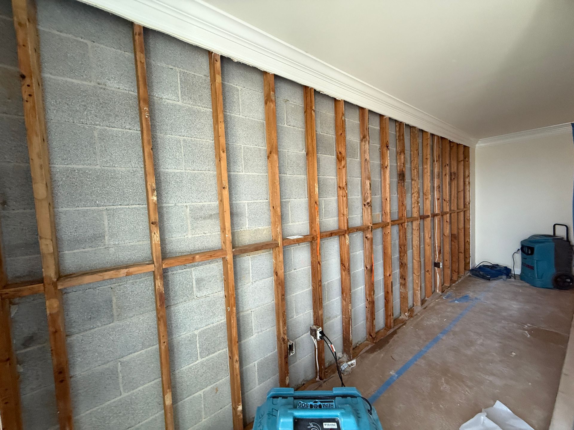 Interior wall under construction.